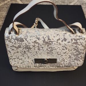 BCBG Max Azria White Leather Sequin Crossbody Bag.